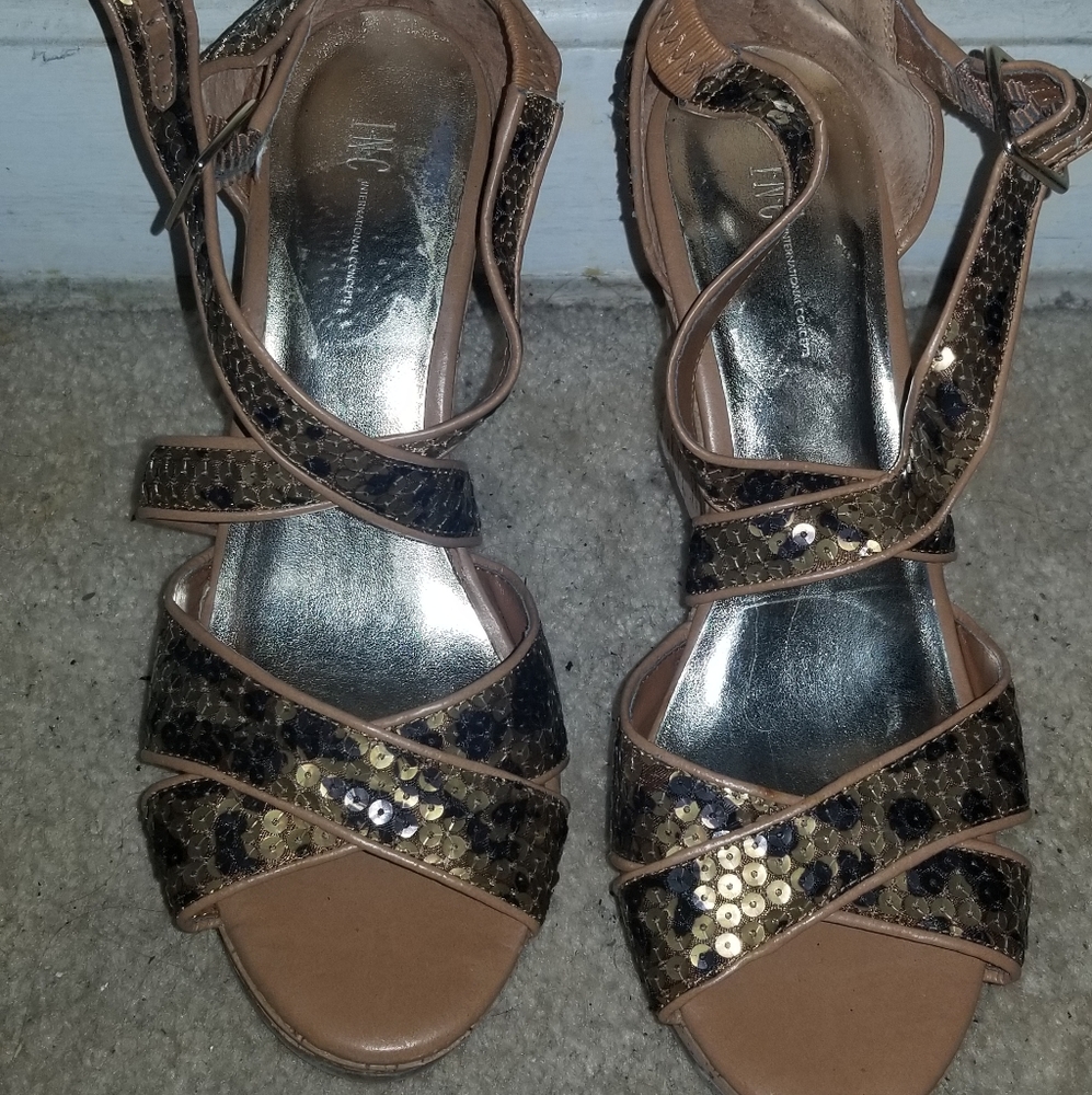 INC brand size 9 sequin leopard print wedge shoes